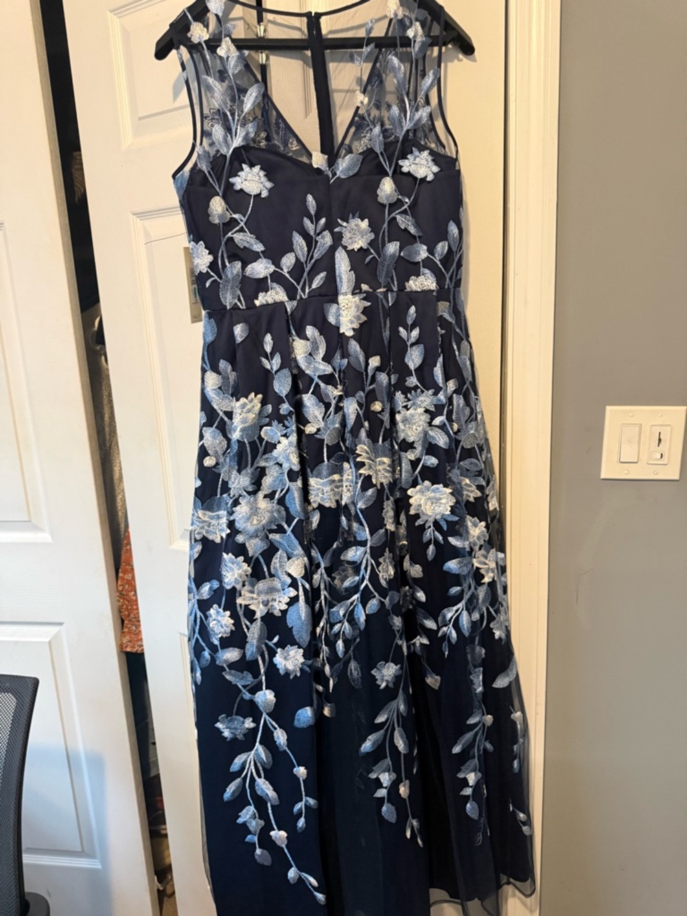 Eliza J Navy Floral Embroidered A-Line Gown - Picture 5 of 6